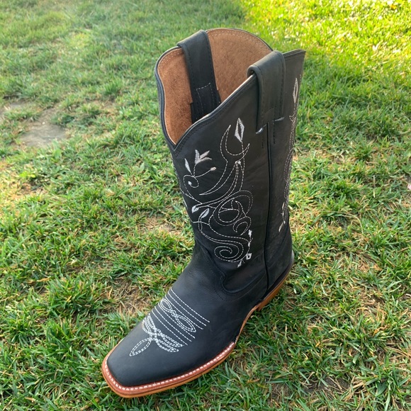 Women's Western Mexican Cowgirl Cowboy Boots Cubans heel Hand made Black 404 - Picture 5 of 7